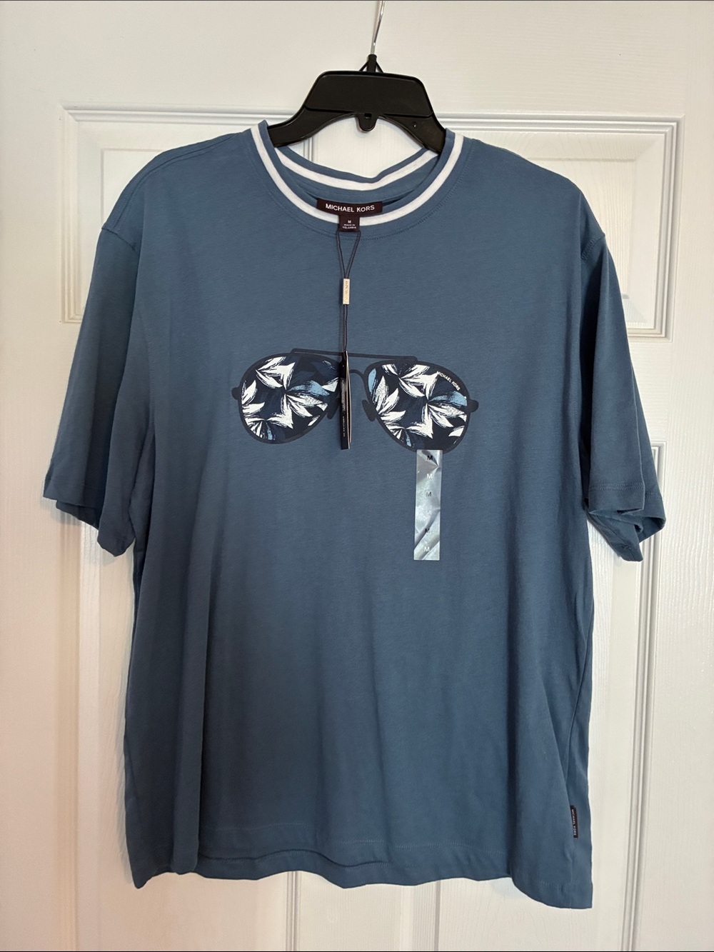 Michael Kors Blue Short-Sleeve Tee with Sunglass Print medium NWT oversized fit